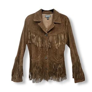 Lucky Brand Vintage Leather Suede Fringe Western Jacket